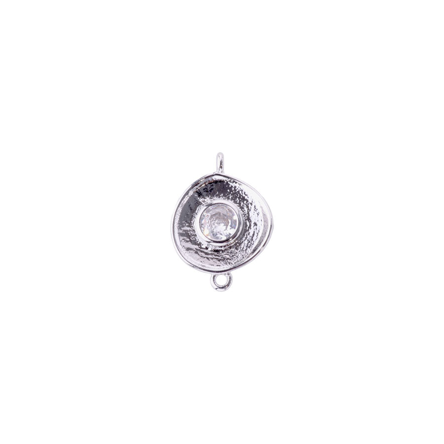 15mm Round Connector/Charm with Round Crystal Embellishment from the Glam Collection - Rhodium Plated