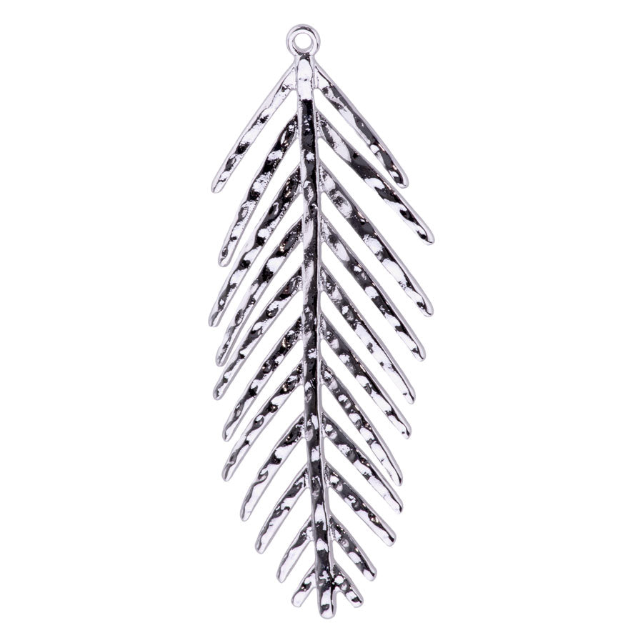 48mm Hammered Leaf Pendant from the Global Collection - Rhodium Plated