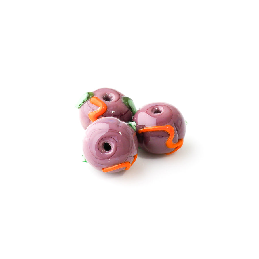 12.5 x 15mm Pumpkin Lampwork Beads - Eggplant (3 Pieces)