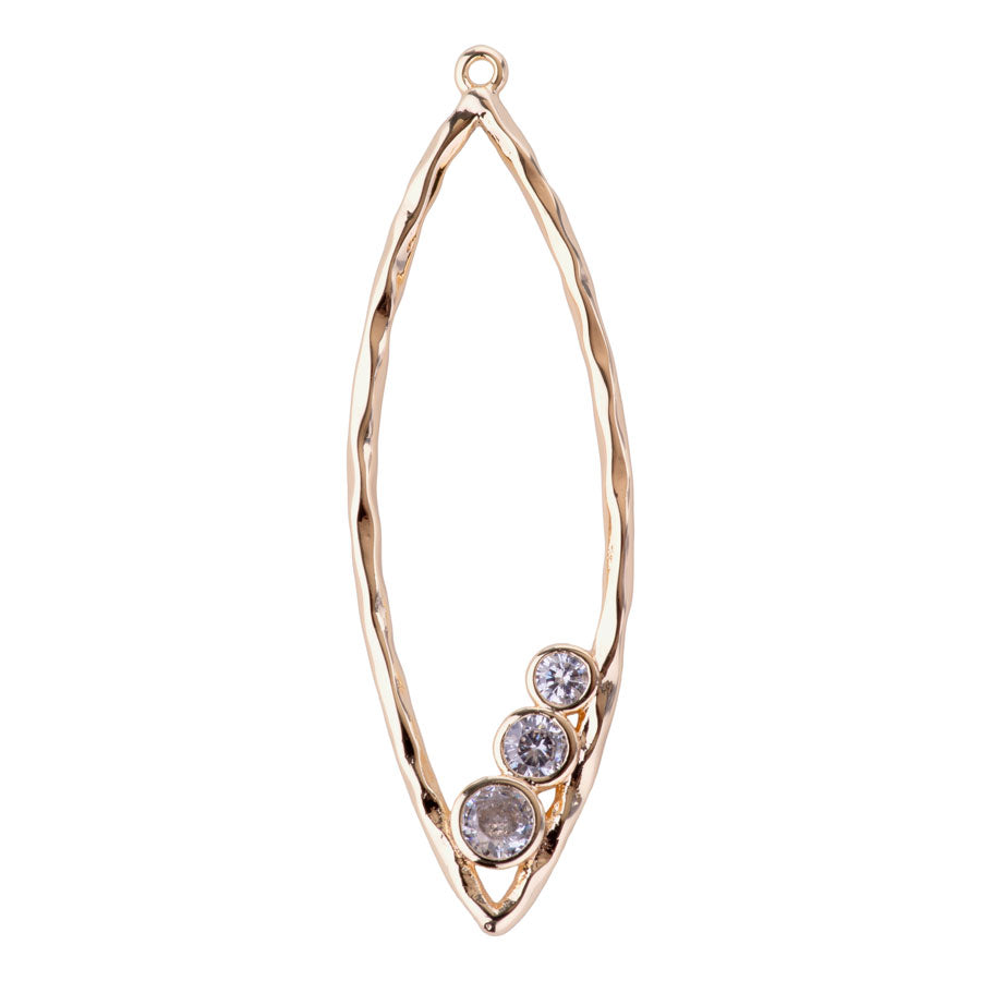 42mm Pointed Oval Pendant with Crystal Embellishments from the Glam Collection - Gold Plated