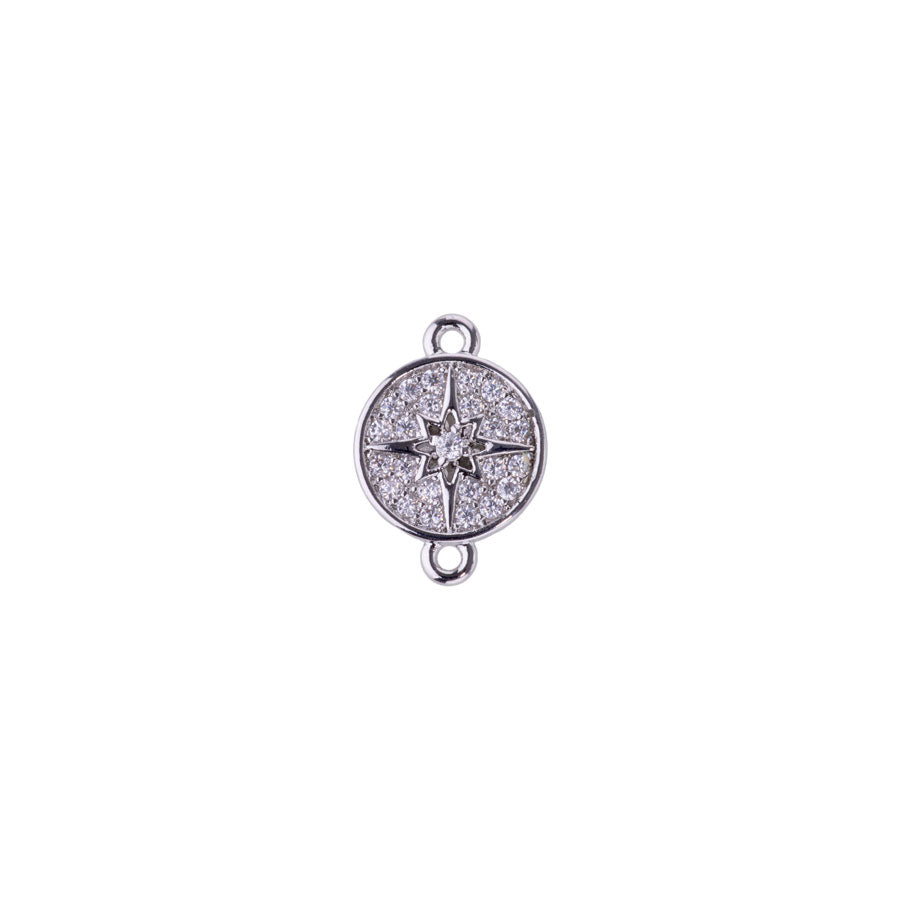 15mm Round Connector with Crystal Embellishments from the Glam Collection - Rhodium Plated