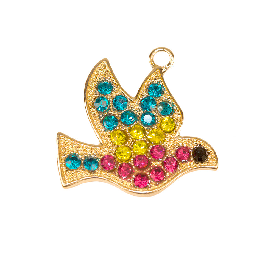 28mm Groovy Peace Dove Pendant in Gold