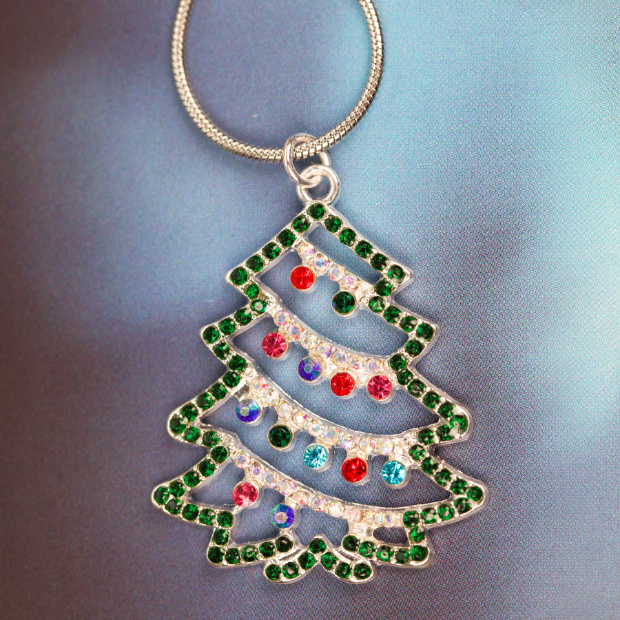 35x28mm Christmas Tree Joy Pendant in Silver