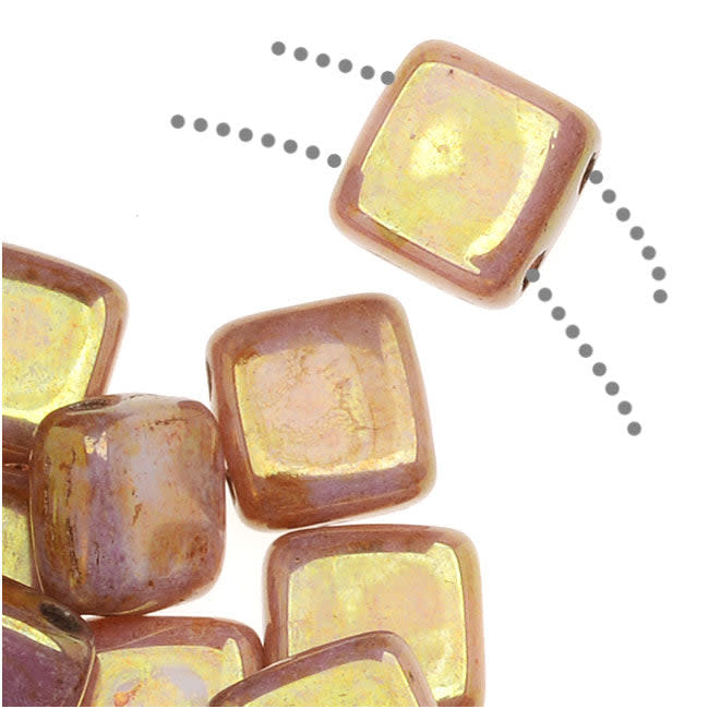 6mm Luster Opaque Rose Gold Topaz Two Hole Tile Czech Glass Beads by CzechMates