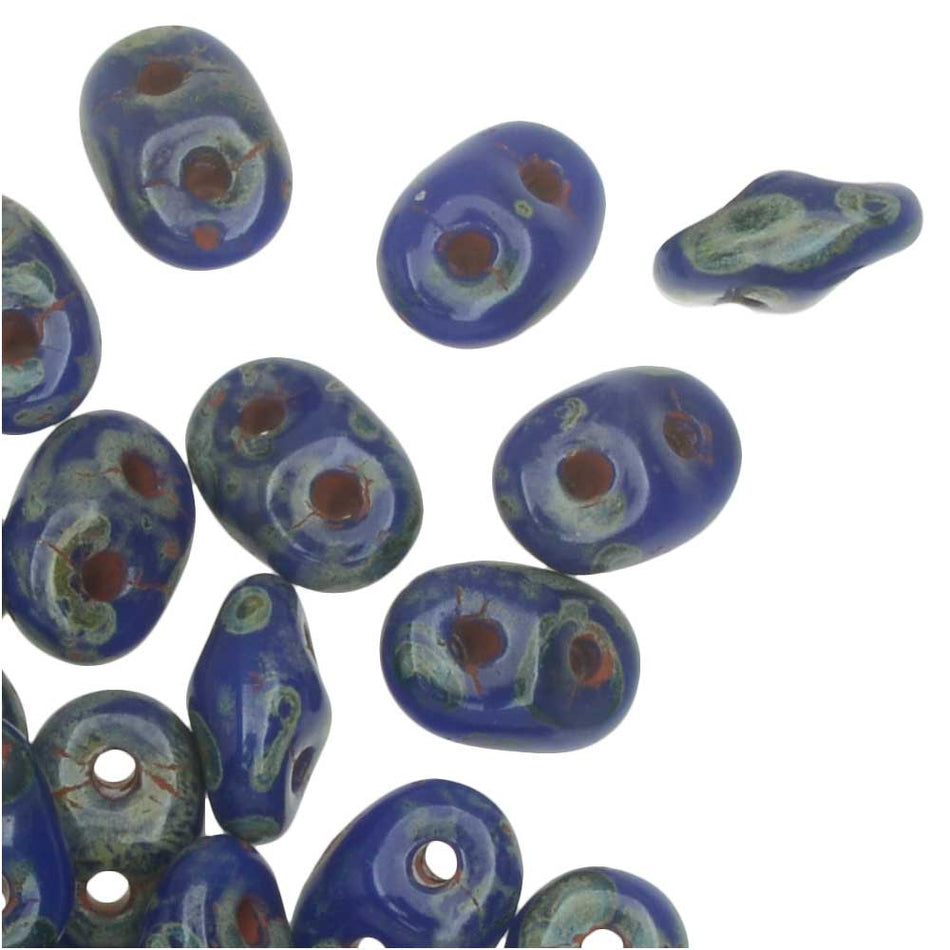 SuperDuo 2 x 5mm 2-Hole Opaque Blue Picasso Seed Bead 2.5-Inch Tube