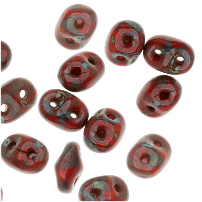 SuperDuo 2 x 5mm 2-Hole Opaque Red with Picasso Seed Bead, 2.5-Inch Tube