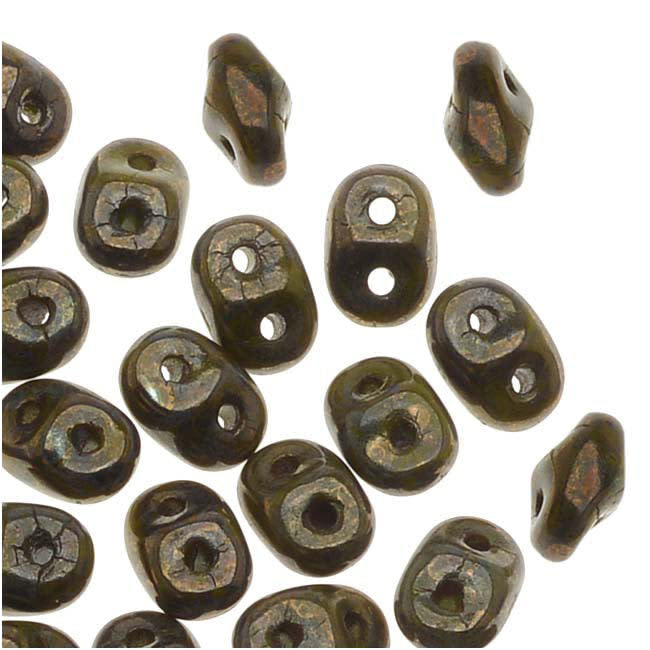 SuperDuo 2 x 5mm Opaque Olive Bronze Picasso 2-Hole Seed Bead 2.5-Inch Tube