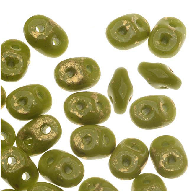 SuperDuo 2 x 5mm 2-Hole Opaque Olive and Marbled Gold Seed Bead, 2.5-Inch Tube