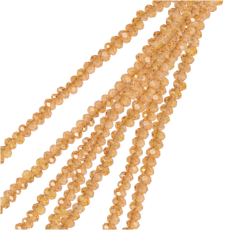 Crystal Beads, Faceted Rondelle 1.5x2.5mm, Transparent Topaz AB