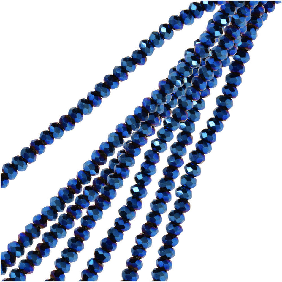 Crystal Beads, Faceted Rondelle 1.5x2.5mm, Opaque Blue Iris