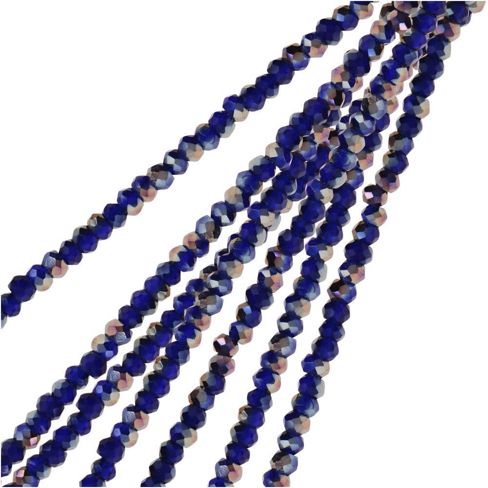 Crystal Beads, Faceted Rondelle 1.5x2.5mm, Opaque Dark Sapphire w/Half Multi Color