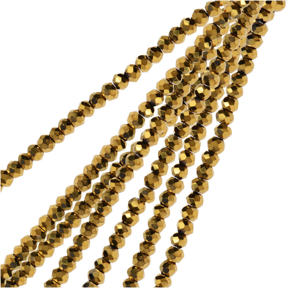 Crystal Beads, Faceted Rondelle 1.5x2.5mm, Opaque Gold Iris