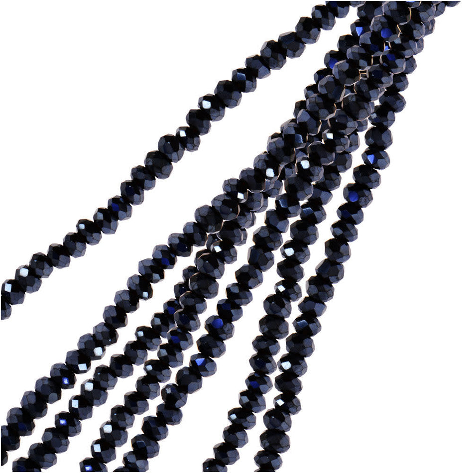 Crystal Beads, Faceted Rondelle 1.5x2.5mm, Opaque Gunmetal Luster