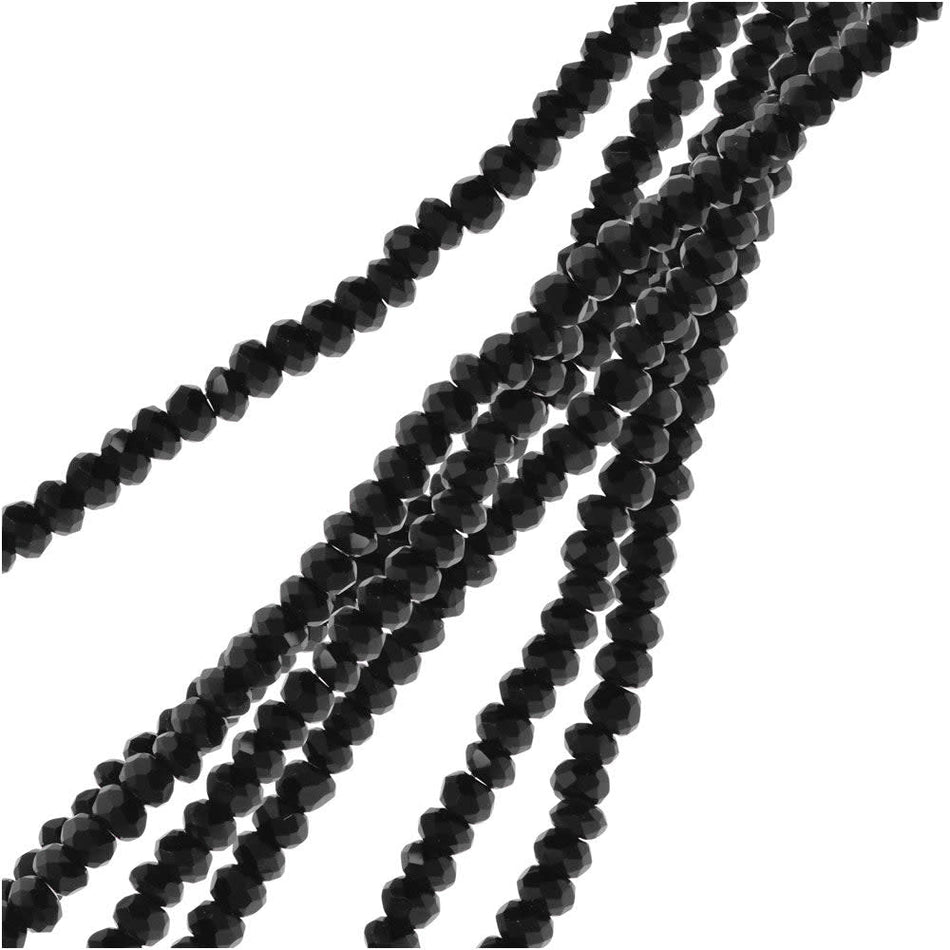 Crystal Beads, Faceted Rondelle 1.5x2.5mm, Opaque Black