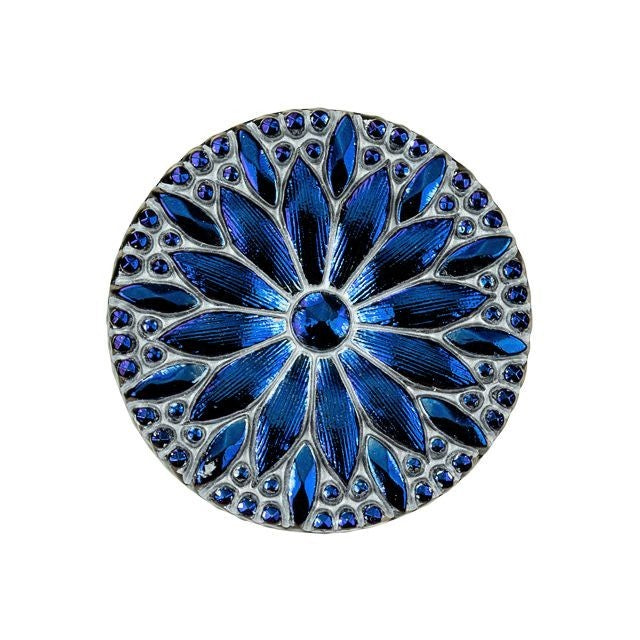 Czech Glass Blue Iridescent with Antiqued Finish Daisy Design Round Button by Raven's Journey