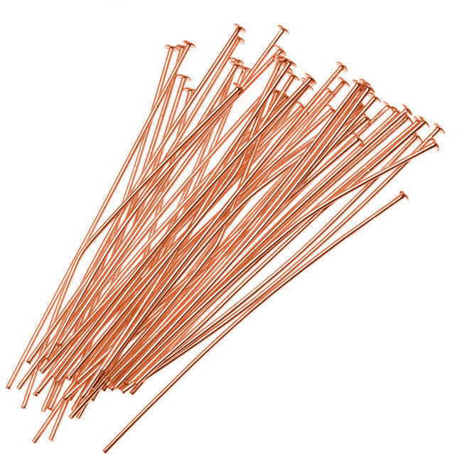 Head Pins, 3 Inches Long and 22 Gauge Thick, Copper (10 Pieces)