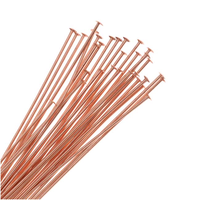 Head Pins, 2 Inches Long and 22 Gauge Thick, Copper (10 Pieces)