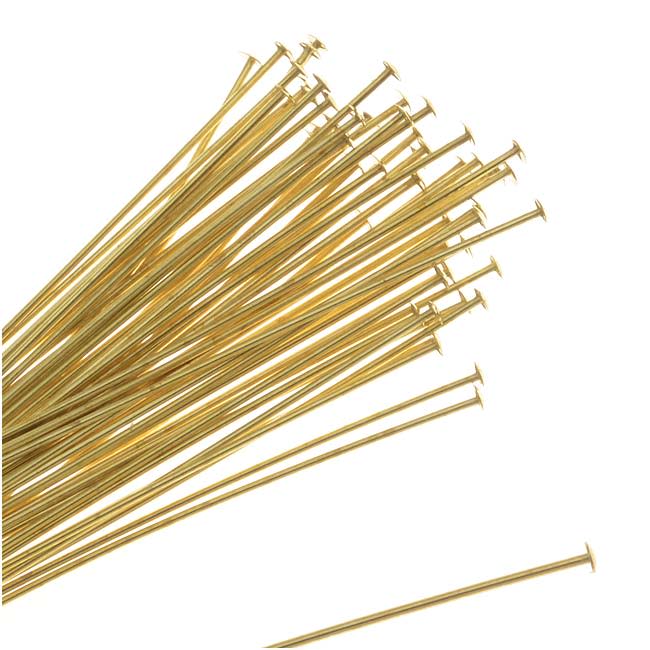 Head Pins, 1.5 Inches Long and 24 Gauge Thick, Gold Tone Brass (10 Pieces)