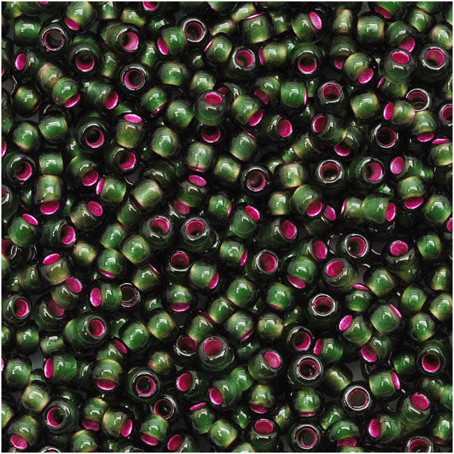 TOHO Round Seed Beads 11/0 2204 Silver Lined Frosted Olivine Pink Lined