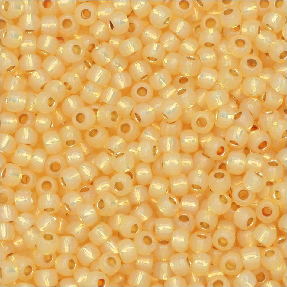 TOHO Seed Beads, Round 11/0, PF2110, PermaFinish Silver Lined Milky Light Topaz