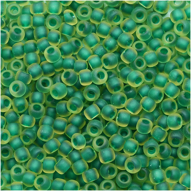 TOHO Round Seed Beads 11/0 242F, Jonquil/Emerald Lined With Frosted Inside