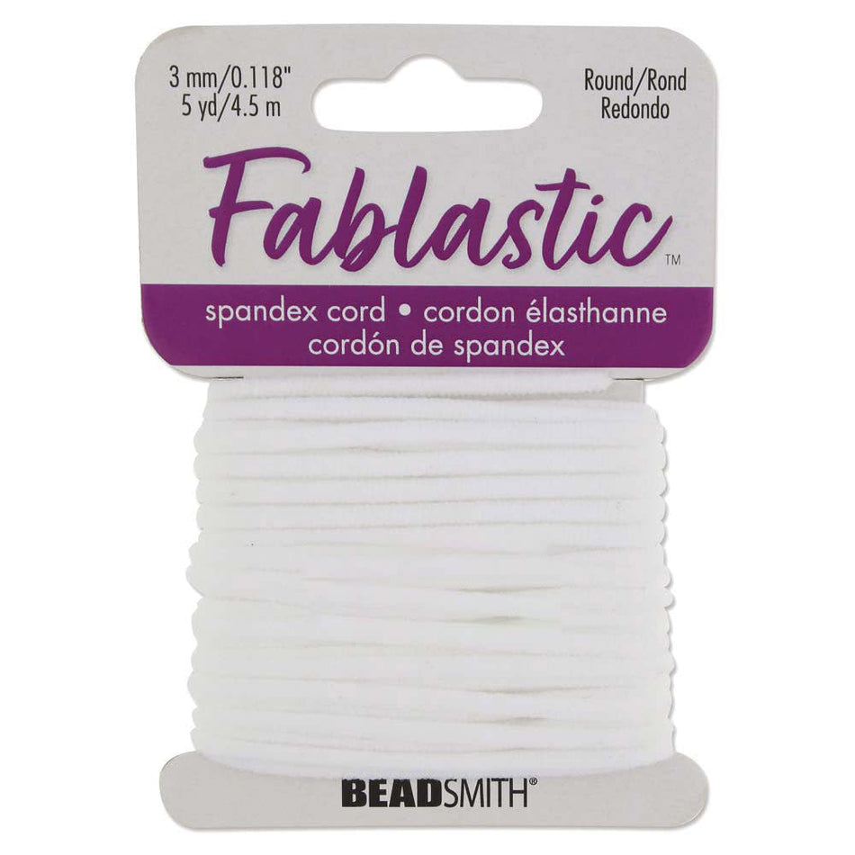 Fablastic Stretch Cord for Mask Making, Round 3mm (0.118 Inch) Thick, White (5 Yards)