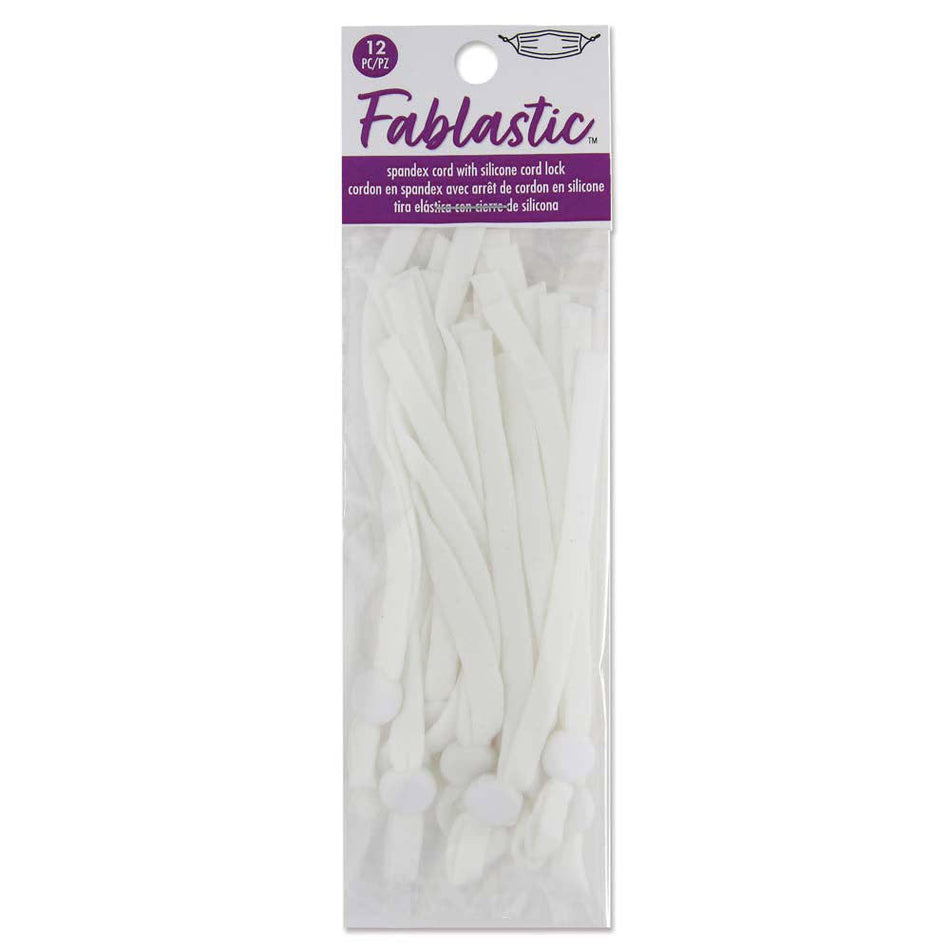 Fablastic Stretch Cord with Cord Lock for Mask Making, Flat 5mm (0.196 Inch) Thick, White