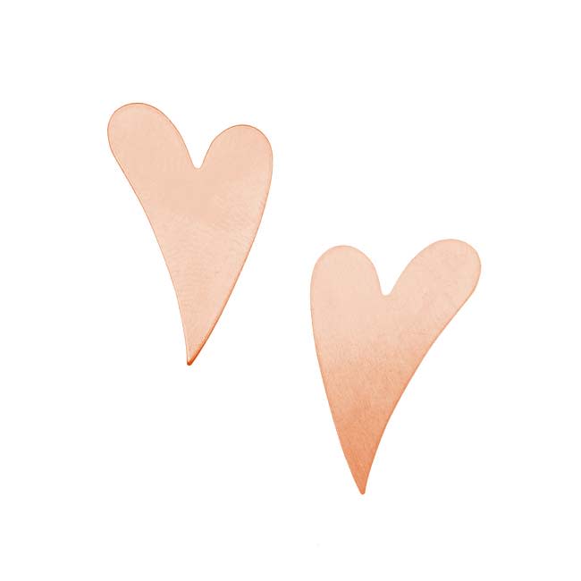 Solid Copper Artisan Heart Stamping Blanks - 25.5x16.5mm 24 Gauge