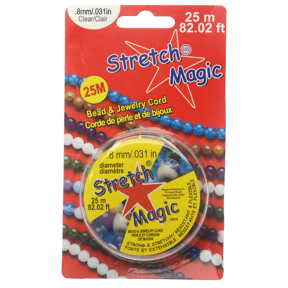 Stretch Magic Cord, Round .8mm (.031 Inch) Thick, 25 Meter Spool, Clear