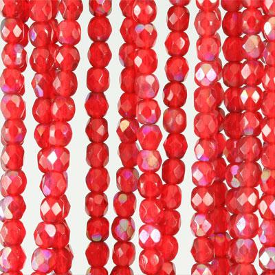 4mm Czech Fire Polish Siam AB Finish Beads - Goody Beads