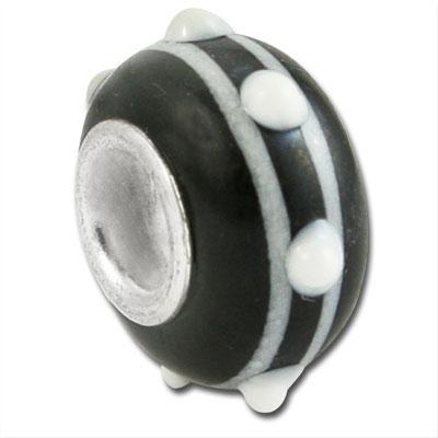 13mm Black and White Striped Large Metal Hole Glass Beads - Goody Beads