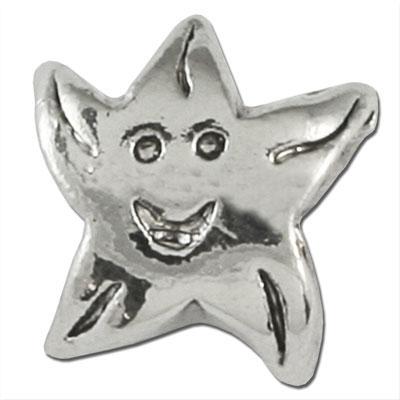 10mm Smiling Star Large Hole Bead - Rhodium Plated - Goody Beads