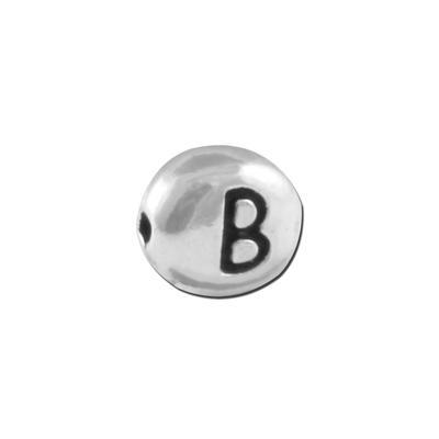 7mm Antique Rhodium Plate Oval Pewter Alphabet Beads - B - Goody Beads