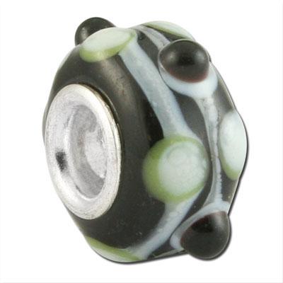 13mm Black and White Stripes Rondelle Large Metal Hole Glass Beads - Goody Beads