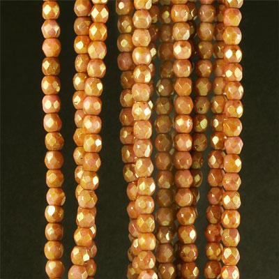 3mm Czech Fire Polish Opaque Rose Gold Topaz Beads - Goody Beads