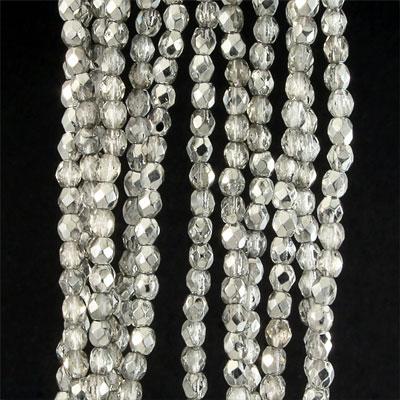 3mm Czech Fire Polish Silver Crystal Beads - Goody Beads