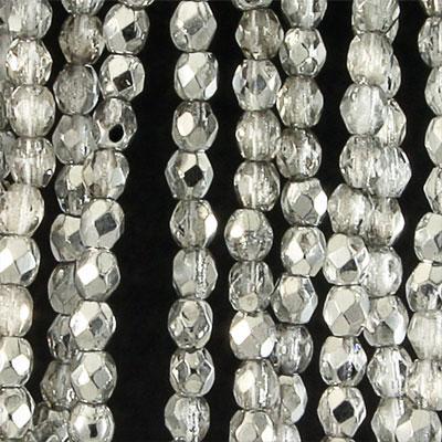 6mm Czech Fire Polish Silver Crystal Beads - Goody Beads