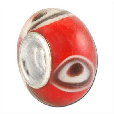 13mm Red with White and Black Swirl Rondelle Large Metal Hole Glass Beads - Goody Beads