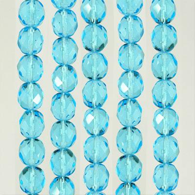 8mm Czech Fire Polish Aquamarine Beads - Goody Beads