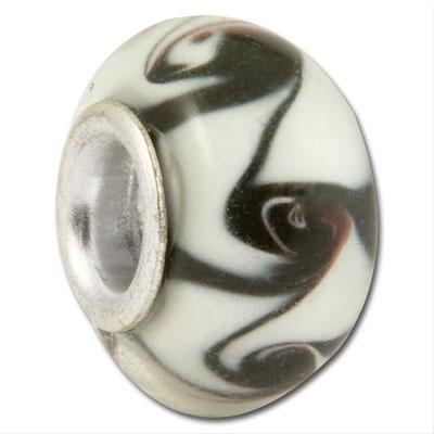 13mm Black and White Wave Rondelle Large Metal Hole Glass Beads - Goody Beads