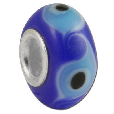 13mm Nautical Blue Swirl Rondelle Large Metal Hole Glass Beads - Goody Beads