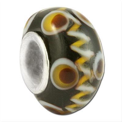 13mm Black with Brown Large Metal Hole Glass Beads - Goody Beads