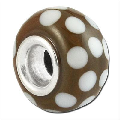 13mm Brown with White Dots Large Metal Hole Glass Beads - Goody Beads