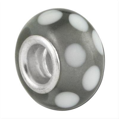 13mm Gray with White Dots Large Metal Hole Glass Beads - Goody Beads