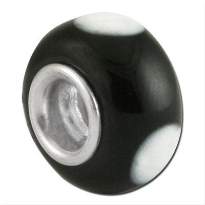 13mm Black with Large White Dots Large Metal Hole Glass Beads - Goody Beads