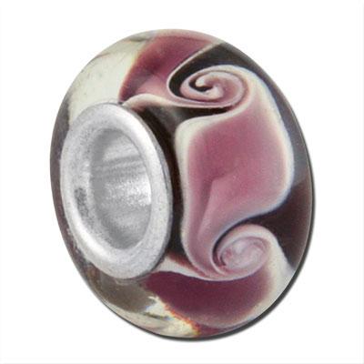 13mm Black with Purple Swirl Rondelle Large Metal Hole Glass Beads - Goody Beads