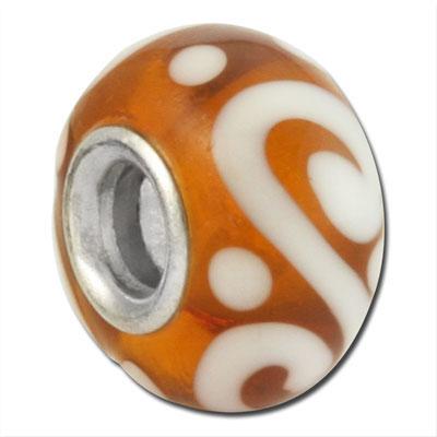 13mm Amber with White Pattern Rondelle Large Metal Hole Glass Beads - Goody Beads