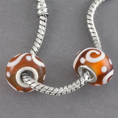 13mm Amber with White Pattern Rondelle Large Metal Hole Glass Beads - Goody Beads