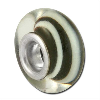 13mm Black with White Spiral Rondelle Large Metal Hole Glass Beads - Goody Beads