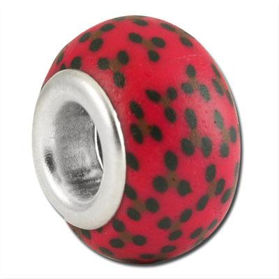 14mm Raspberry Pink with Black Dots Clay Rondelle Bead - Large Hole - Goody Beads